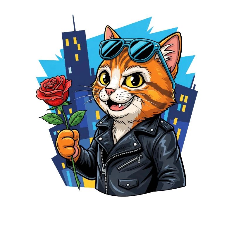 Chat cool avec rose – Offensive de charme !