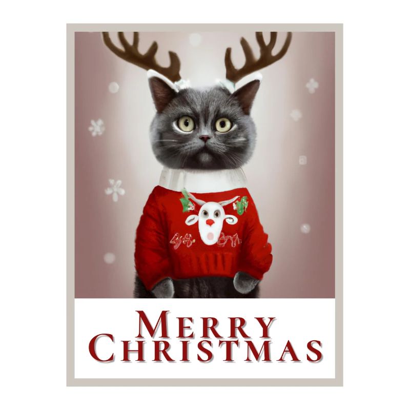 Mignon chat britannique dans un pull rouge festif.