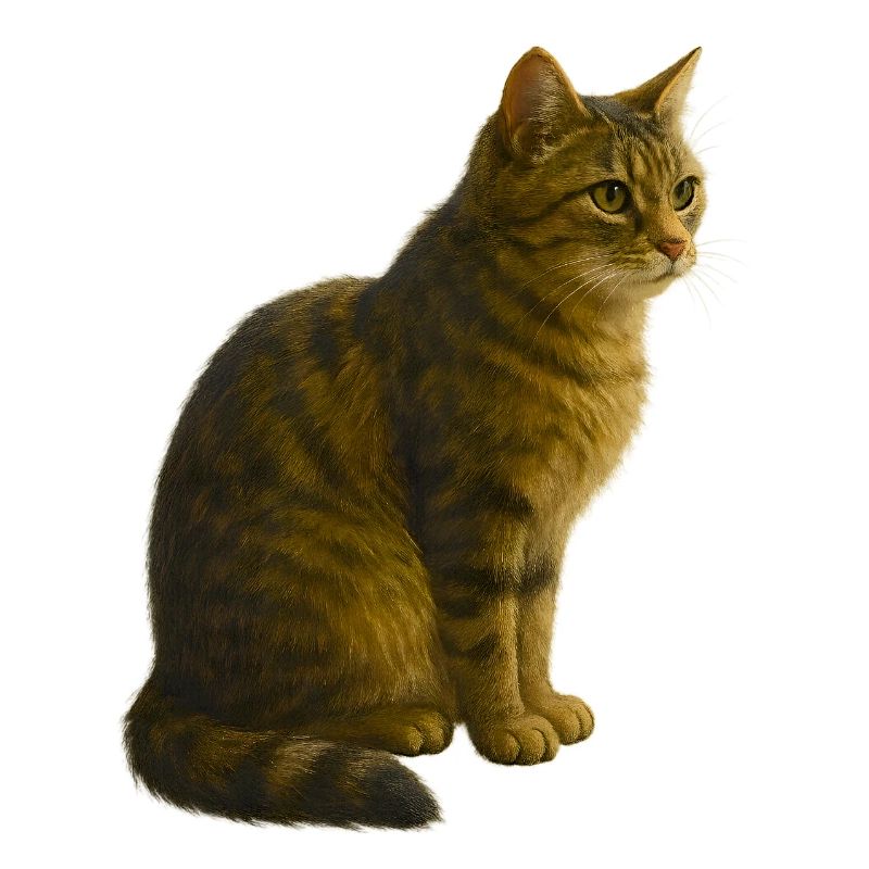 Sitzende, getigerte Katze