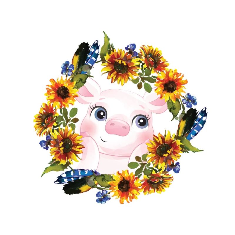 Schwein mit Aquarell-Sonnenblume