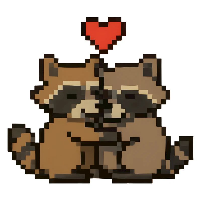 Pixel-Raccoon mit Herz