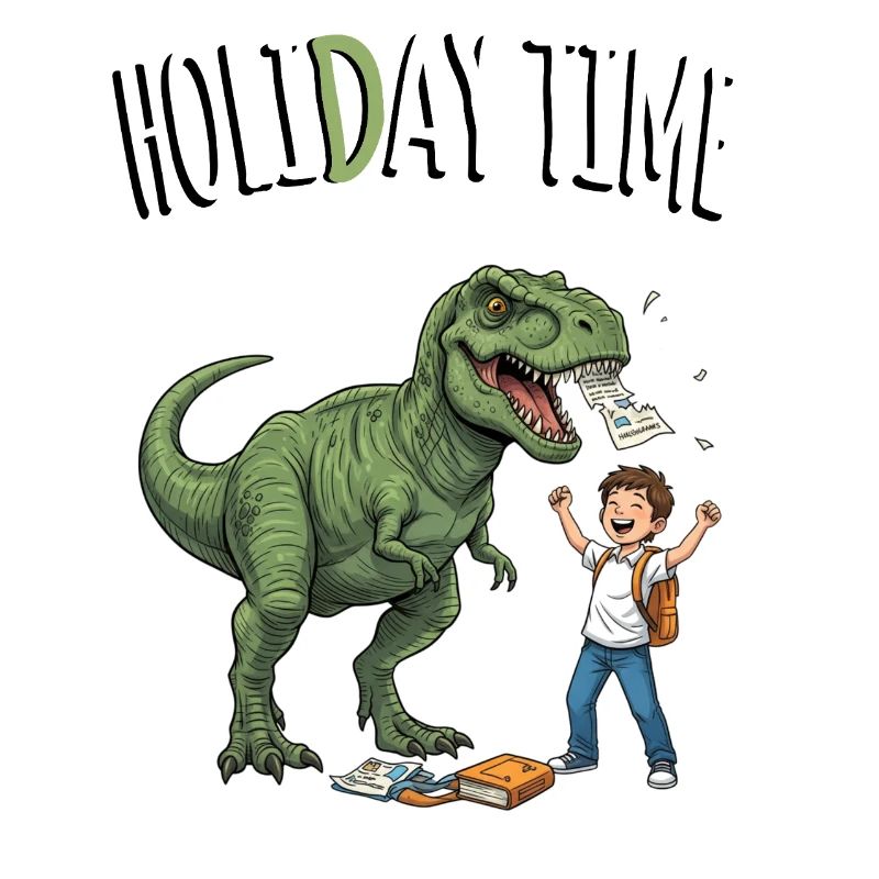 Urlaubzeit Dino und Schulkind