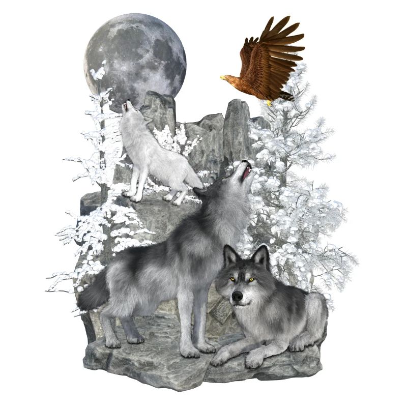 Wolves,Winter, Eagle, Moon