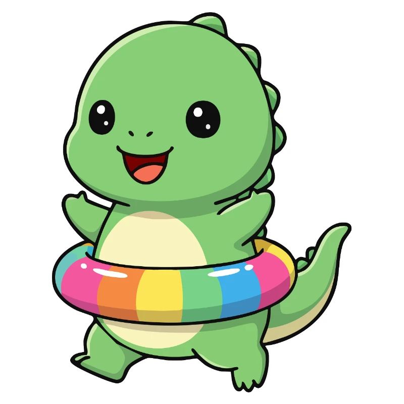 Fröhlicher Dino mit Schwimmreifen