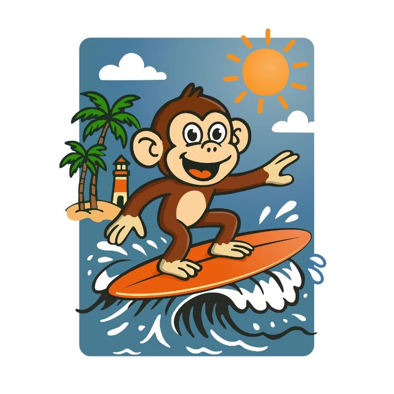 Surfing Monkey Cartoon – Sommer-Tropendesign