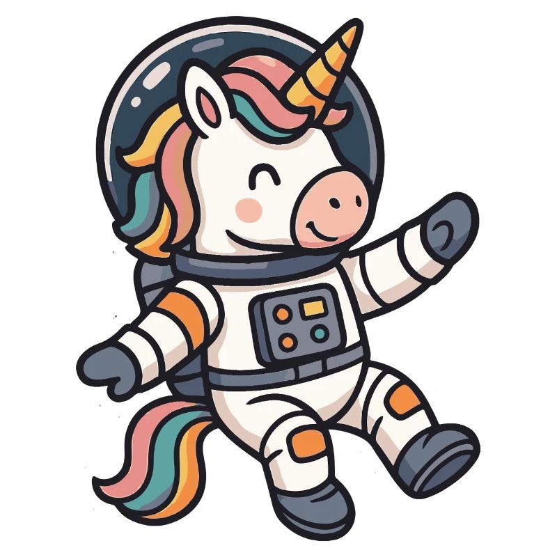 Fantasievoller Einhorn-Astronaut Regenbogenmähne