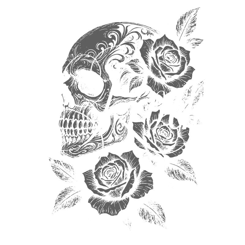 Gothic Rose Schädel Felsgrafik