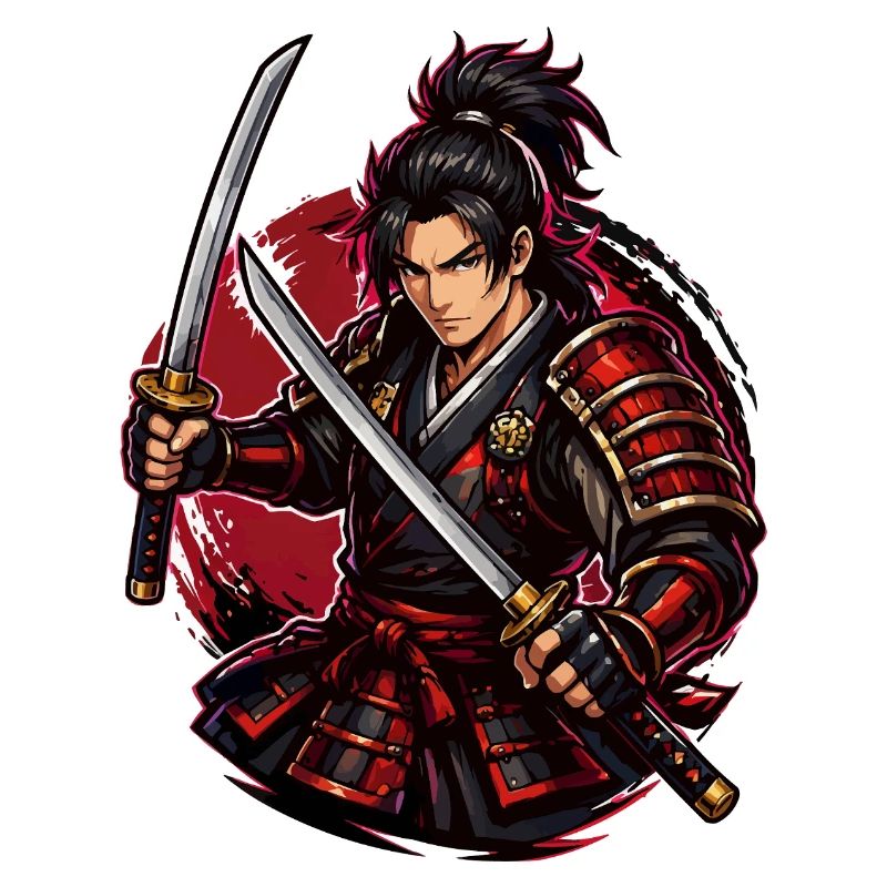 Samurai-Kämpfer in rotem Wirbel