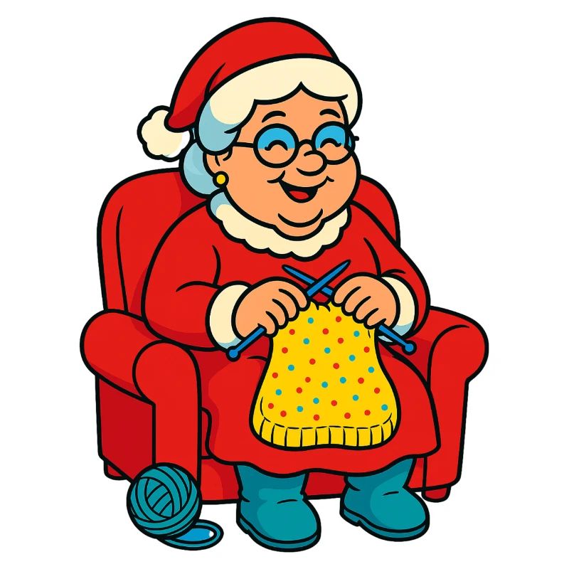 Weihnachtsoma strickt im Sessel