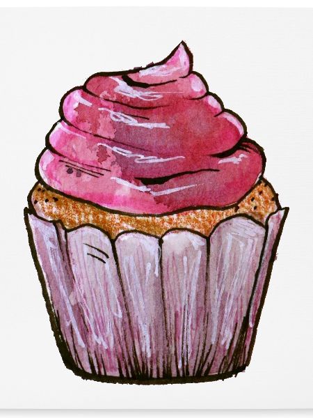 Pink Frost Cupcake Aquarell