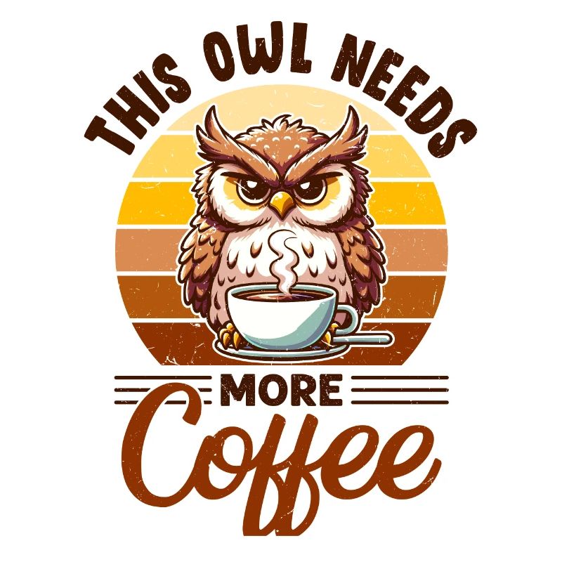 Grumpy owl with coffee