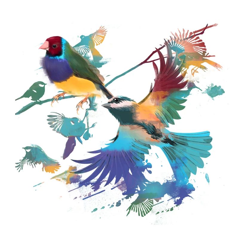 Vögel,fink,meise, vogelschwarm, Graffiti,bunt