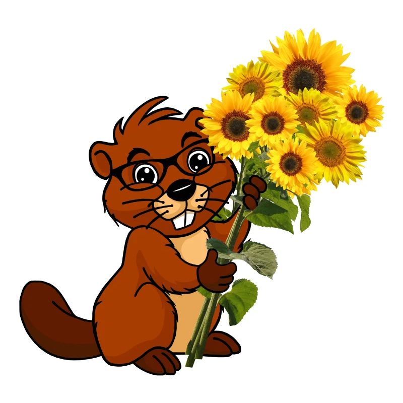 Biber mit Sonnenblumenstrauß