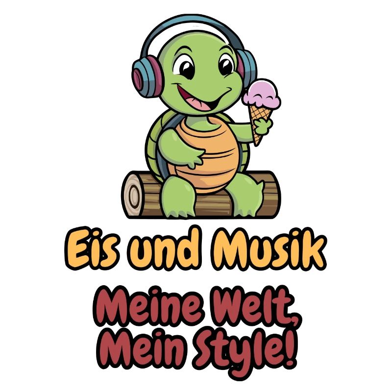Schildkröte mit Kopfhörern und Eis in der Hand
