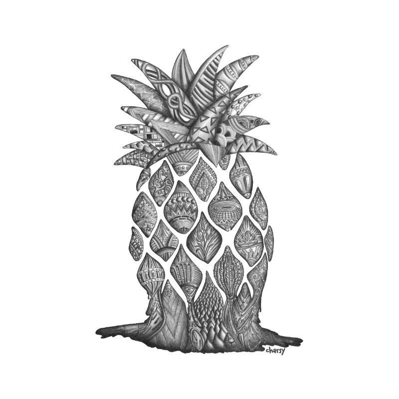 Surreal black and white artwork melting pineapple