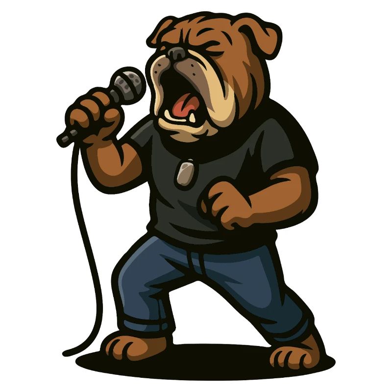 Rocksängerin Bulldogge mit Mikrofonkunst