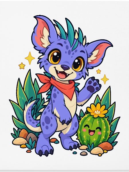 Kawaii Drache am Kaktusfreund