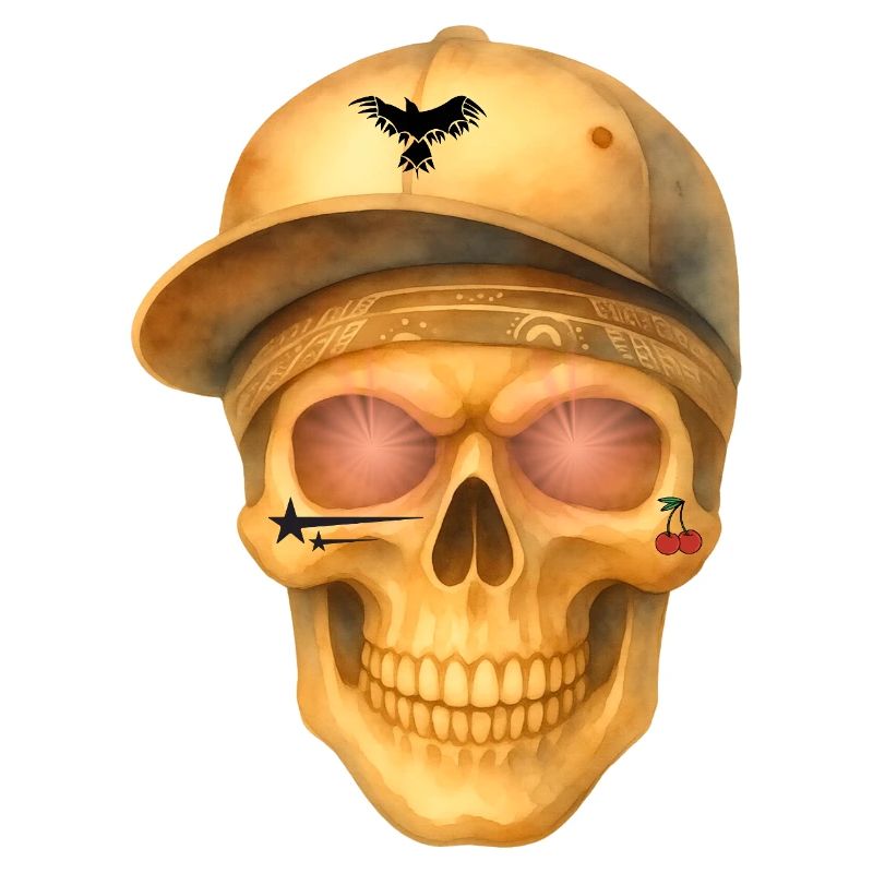 Bronzefarbenes Totenkopf-T-Shirt-Design.