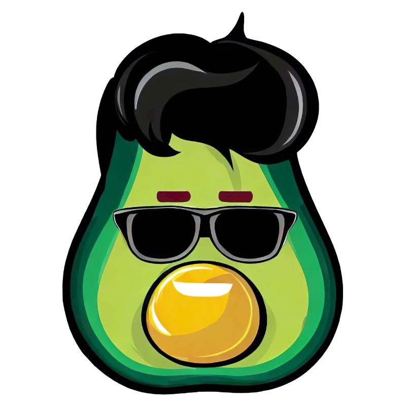 Cool rock n roll avocado in 50s-60s style