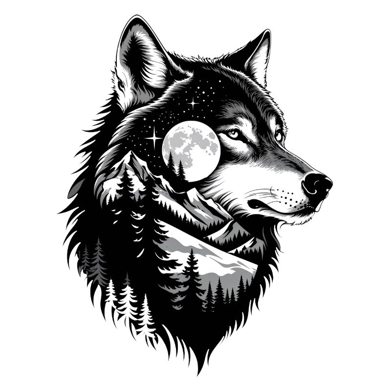 Black Wolf Wolf Portrait. Wolf design