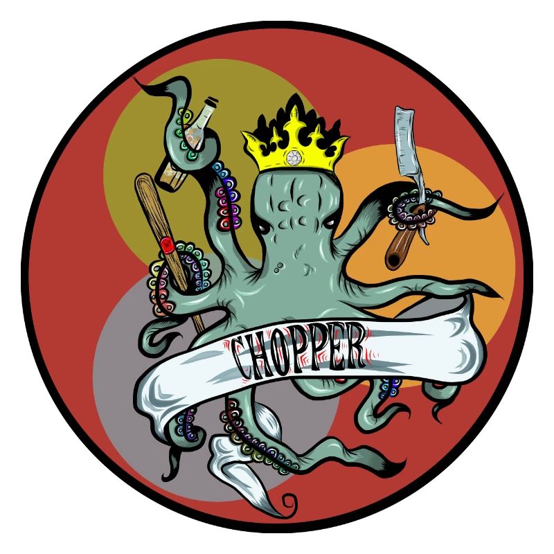 Oktopus Krake mit Krone und chopper