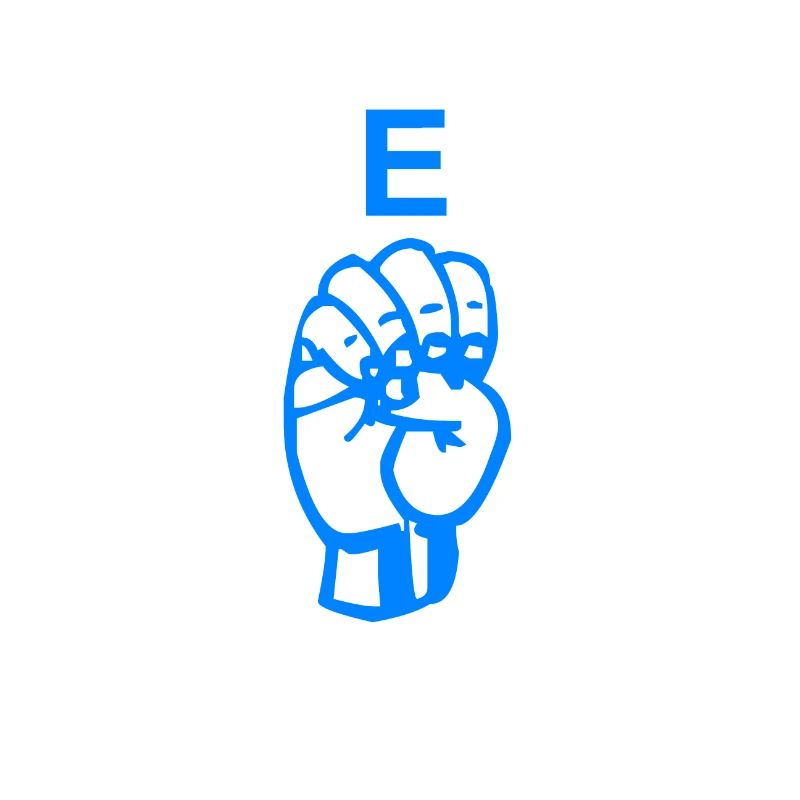 A blue E in sign language