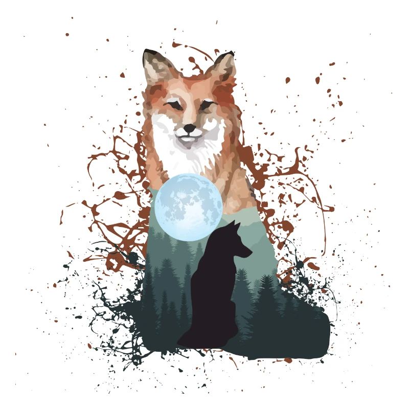Fox dog wolf with full moon moon nature gift
