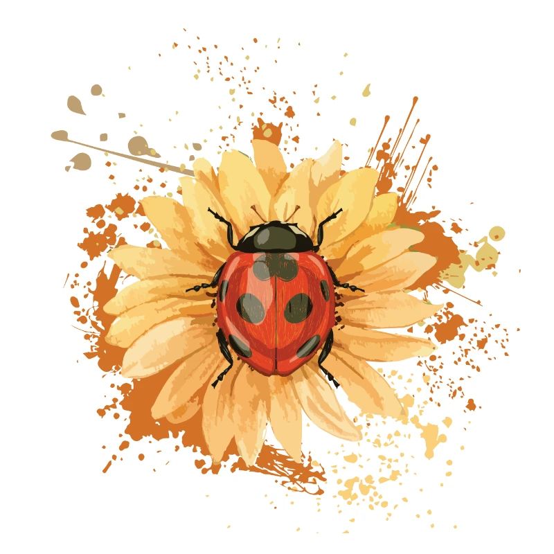Ladybug on sunflower flower insect drawing