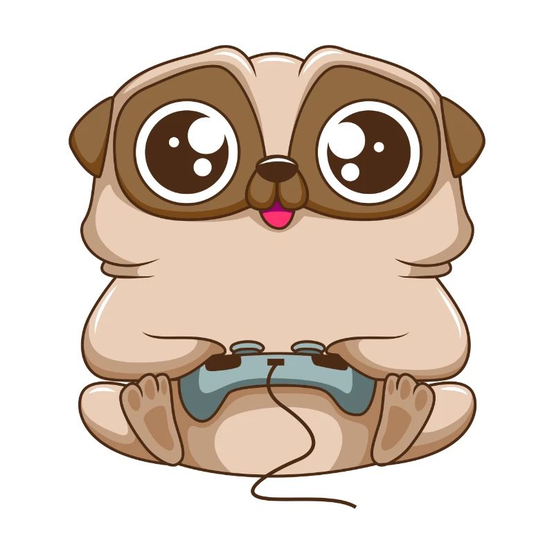 Süßer Gaming Mops Hund mit Gaming Controller