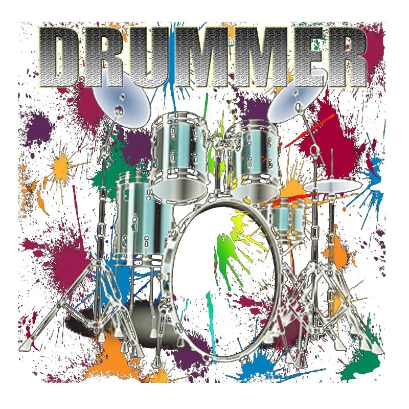 Drummer Art Design Silver Text