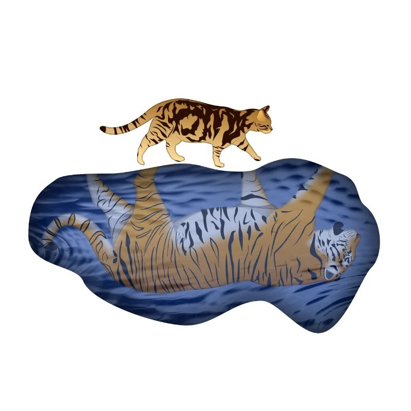 Cat vs tiger reflection puddle