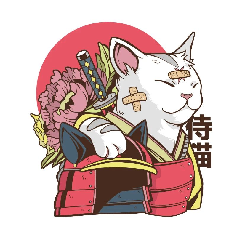 Chat samouraï - Chat vaporwave