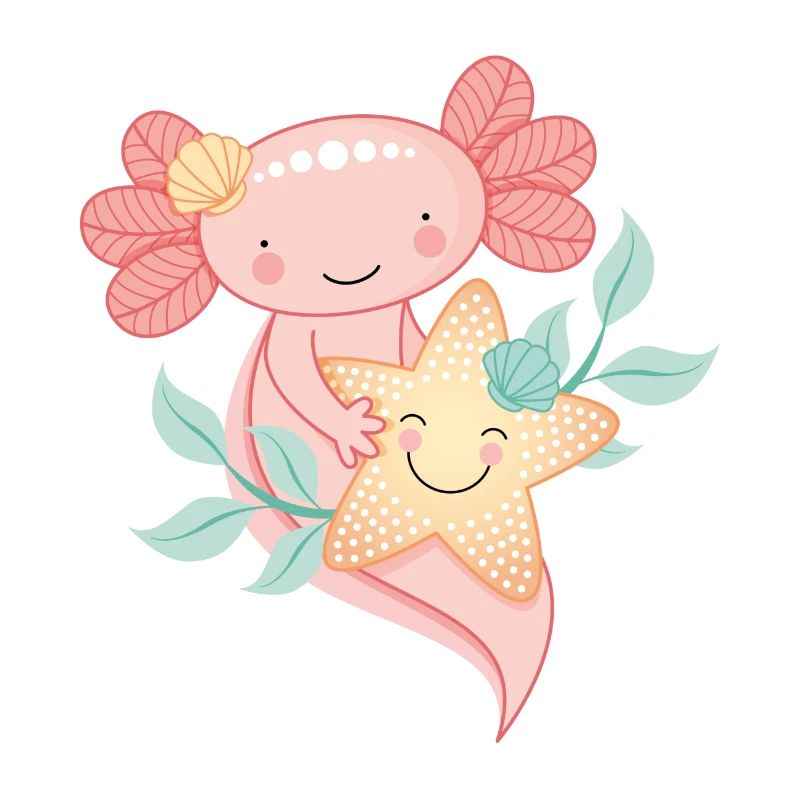 Axolotl mit Seestern