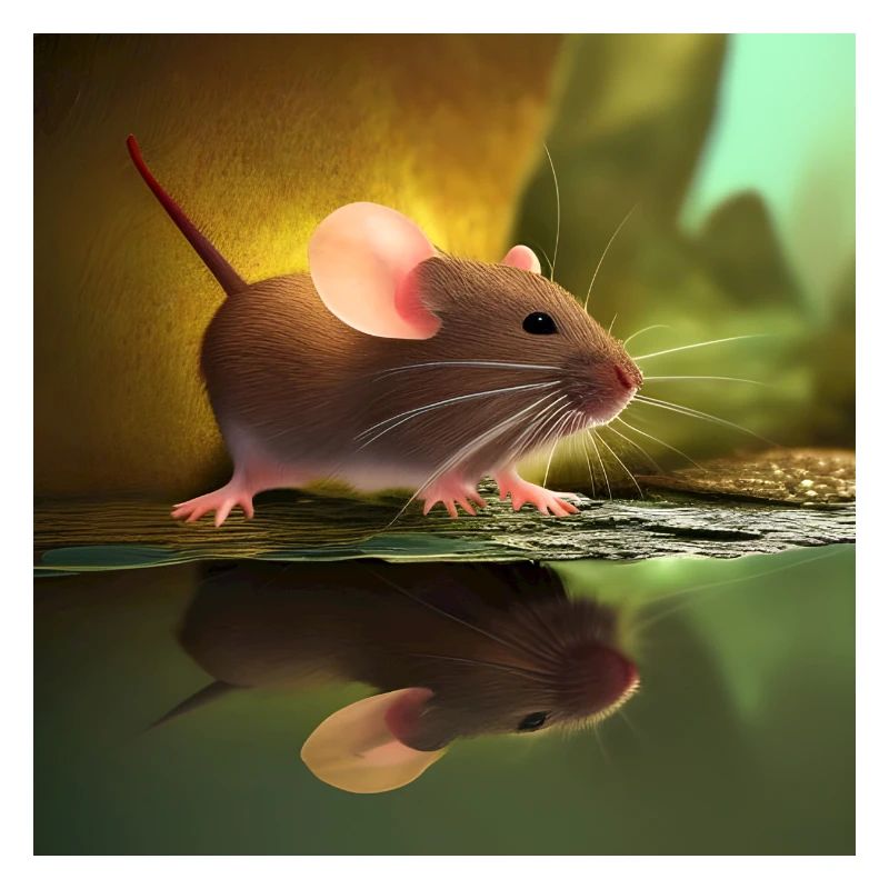 A mouse with its reflection in the mirror