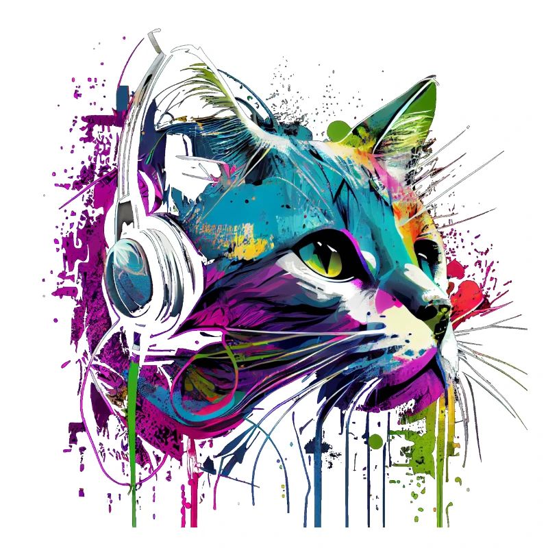 Katze mit Kopfhörern