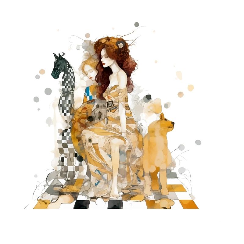 Frau und Schachgiraffe