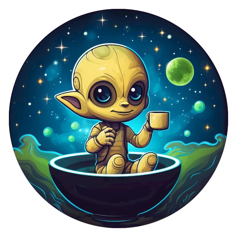 Kaffee-Liebender Alien: Mitternachtssnack