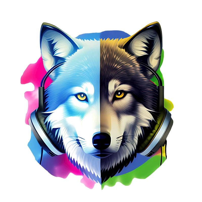 Wolf mit Kopfhörern