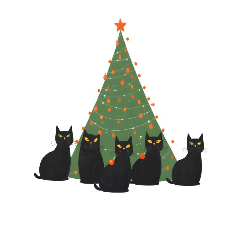 5 chats sous le sapin de Noël