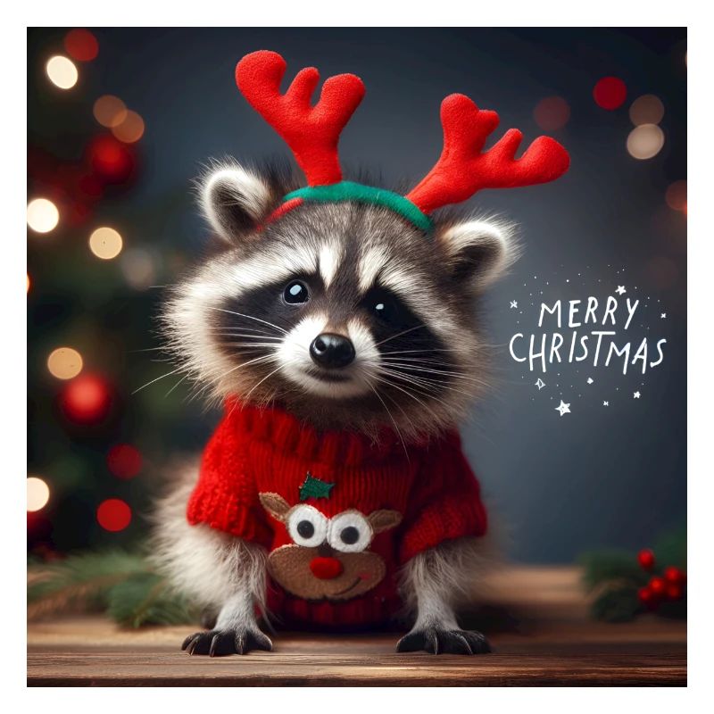 Waschbär im Weihnachtspullover