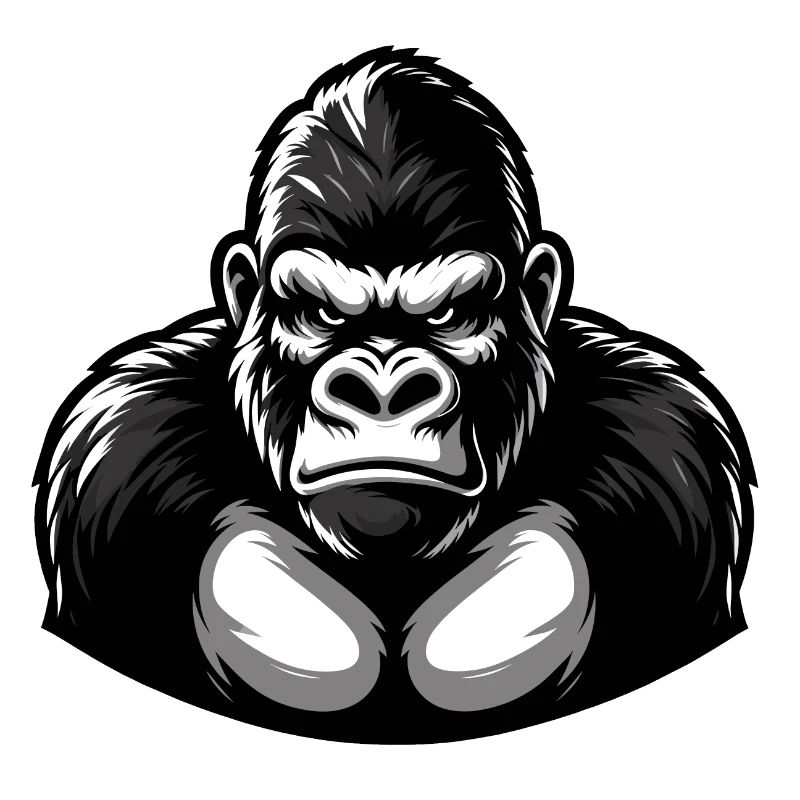 Kraftvoller Schwarz-Weiß-Gorilla