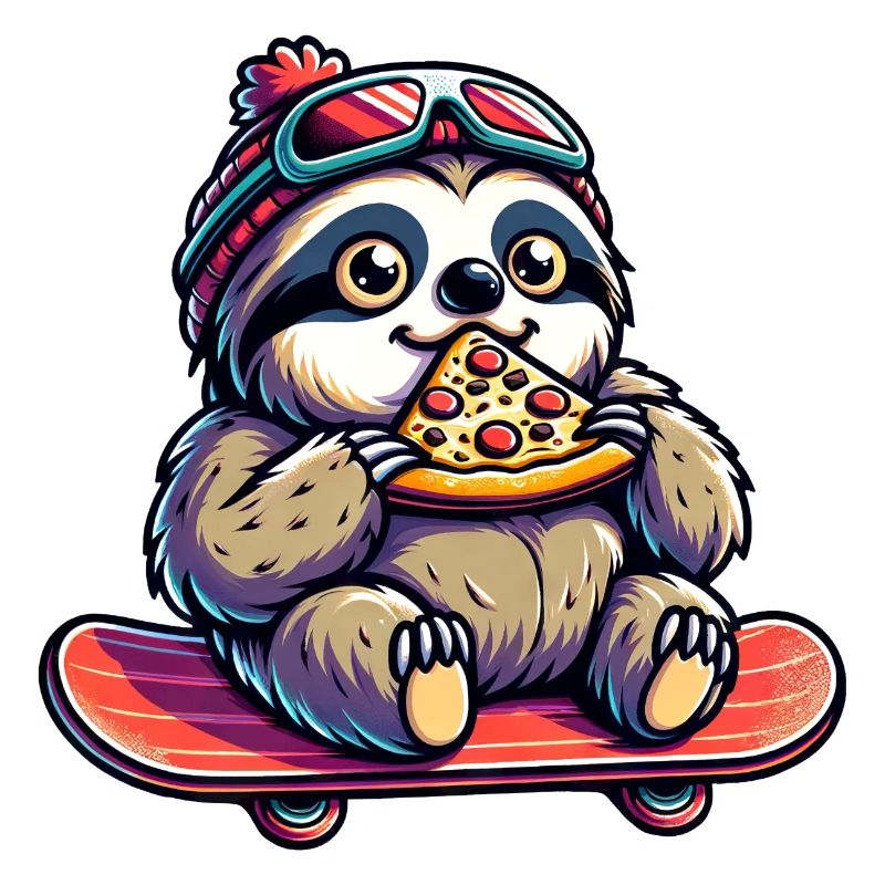 Faultier-Skateboarder: Pizza-Ride