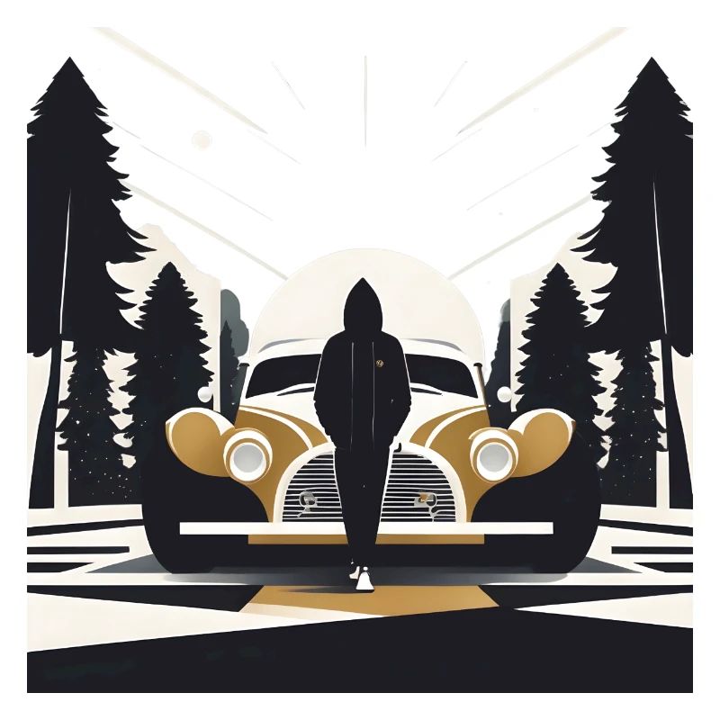 Art-déco-Kapuzenfigur und Auto