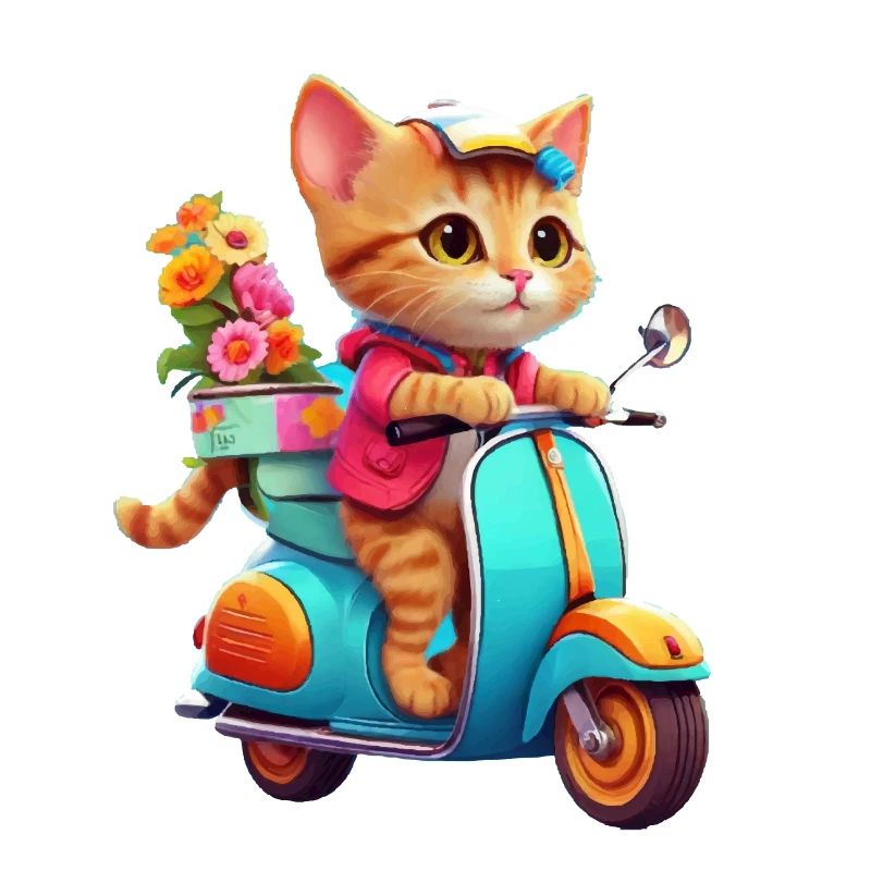 Katze fährt Roller
