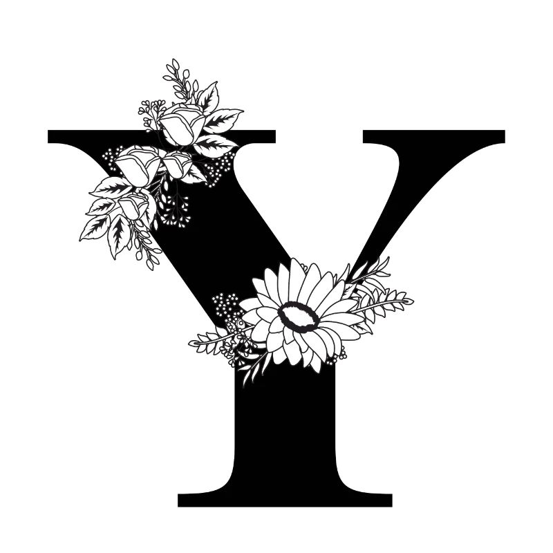 Schwarz-weißer Blumenbuchstabe y