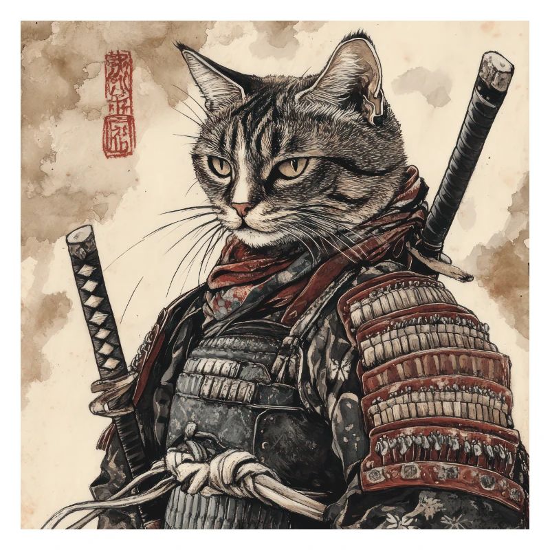 Cat Samurai Japan Ukiyo-E