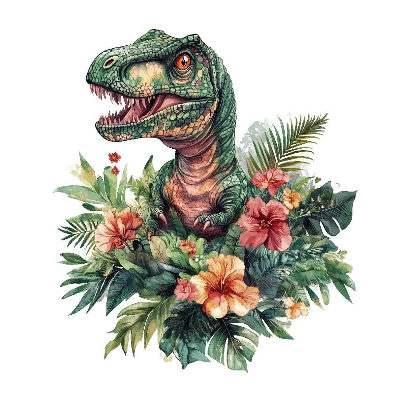 T-Rex zwischen Blumen