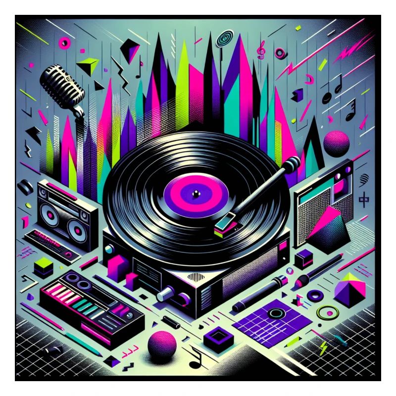 Neon Turntable Cityscape