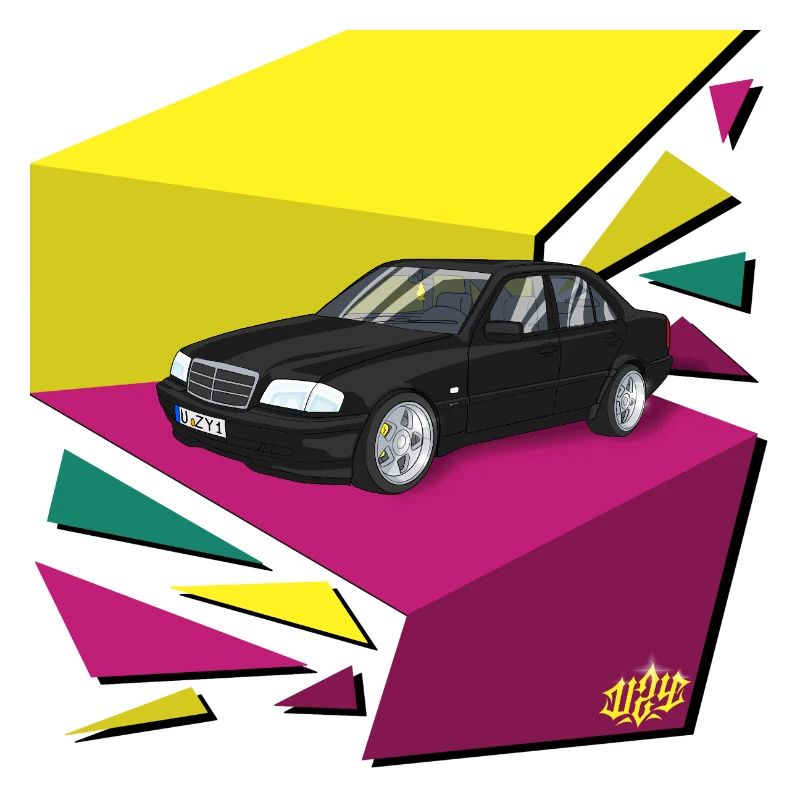 Schwarzer Wagen Neon-Geometrie