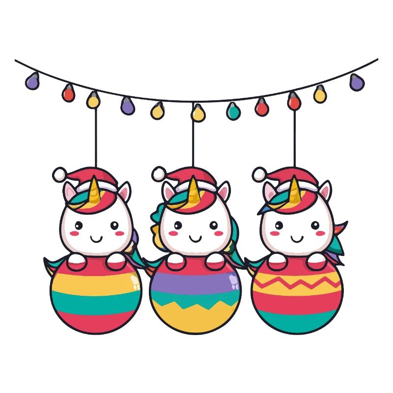 Drei Regenbogen-Einhörner Weihnachten
